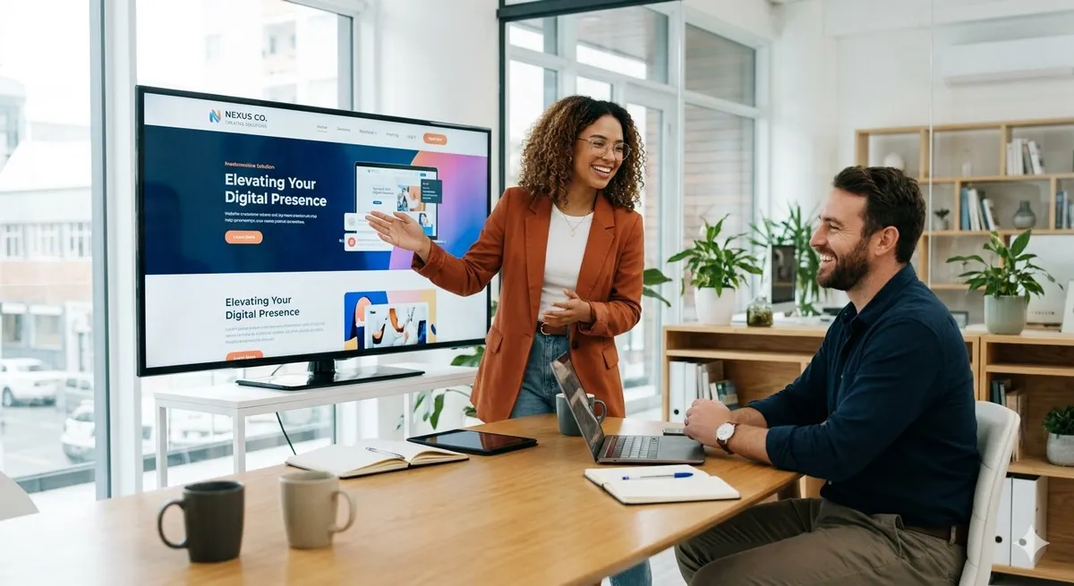 alt text: business team working with web designer on project planning