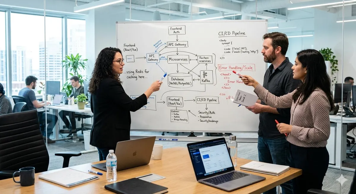 <span style="color: rgb(31, 31, 31); background-color: rgb(240, 244, 249);">Developers discussing technical architecture during an interview</span>