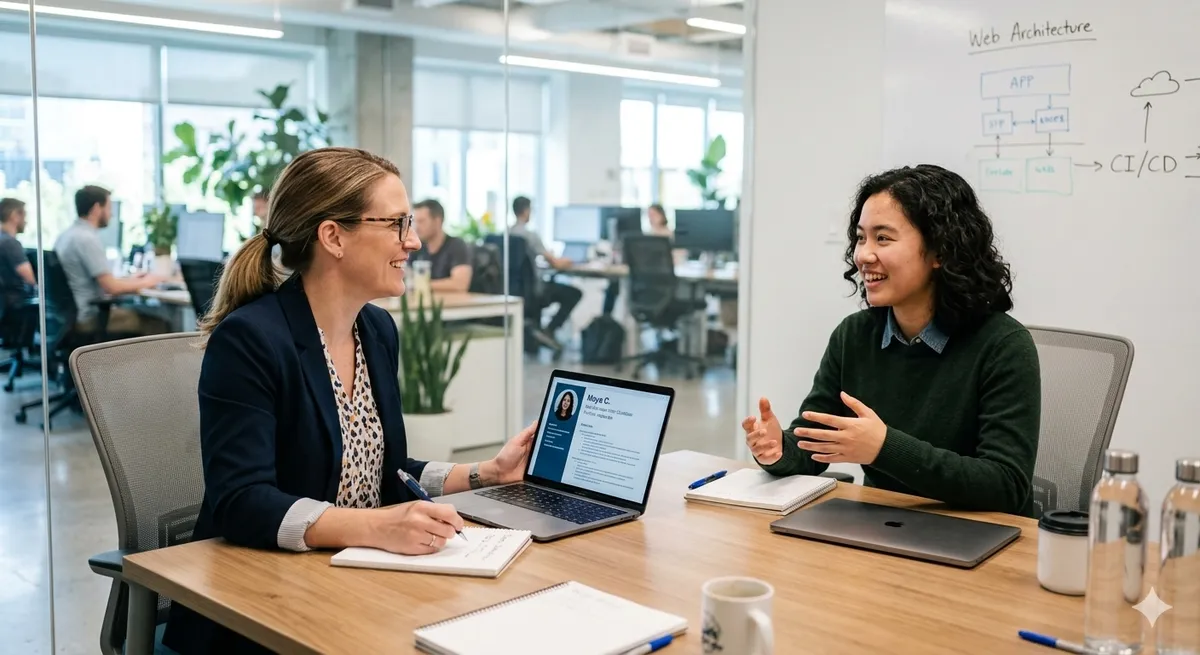 Hiring manager interviewing a web developer intern candidate