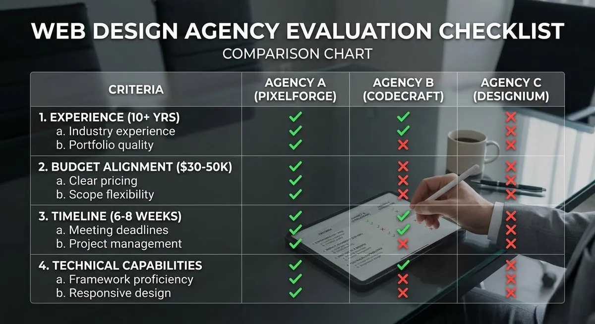 alt: web design agency selection criteria evaluation checklist