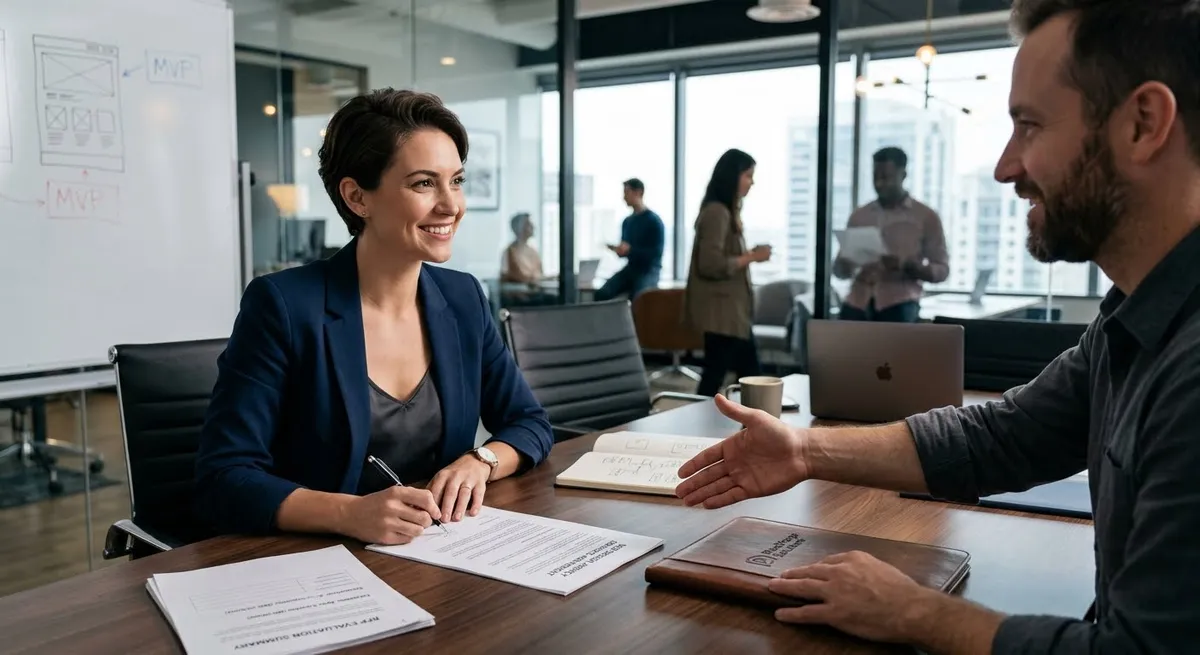 alt: hire web design agency sign contract after evaluation