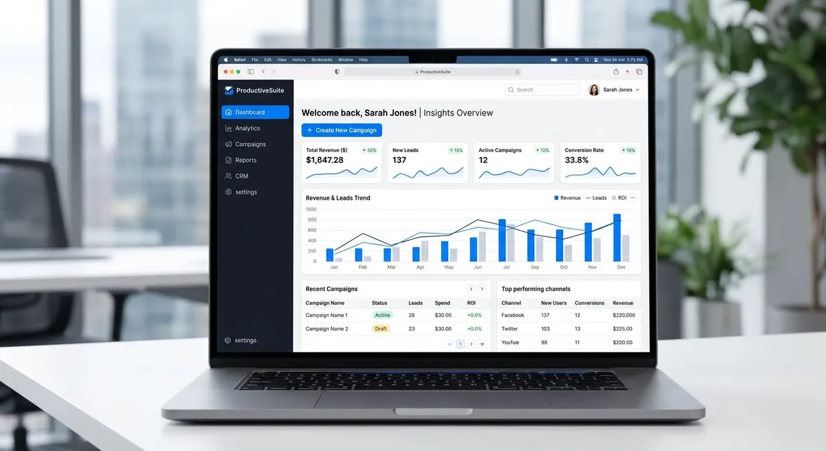 B2B SaaS web design UI dashboard interface