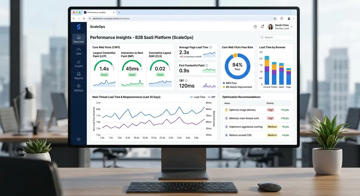 B2B SaaS web design performance optimization metrics dashboard
