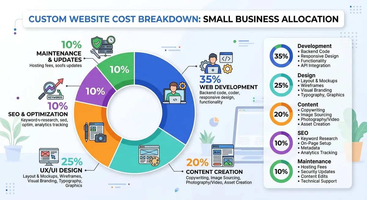 alt: custom website cost breakdown percentage allocation small business