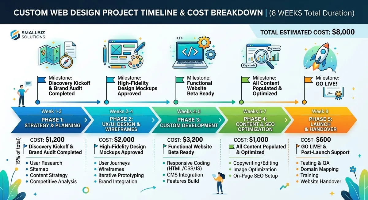 alt: custom web design project timeline cost breakdown small business