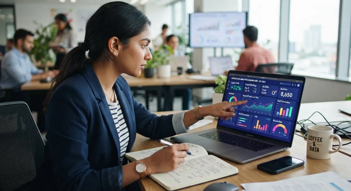 alt: SEO intern learning search engine optimization strategy and analytics